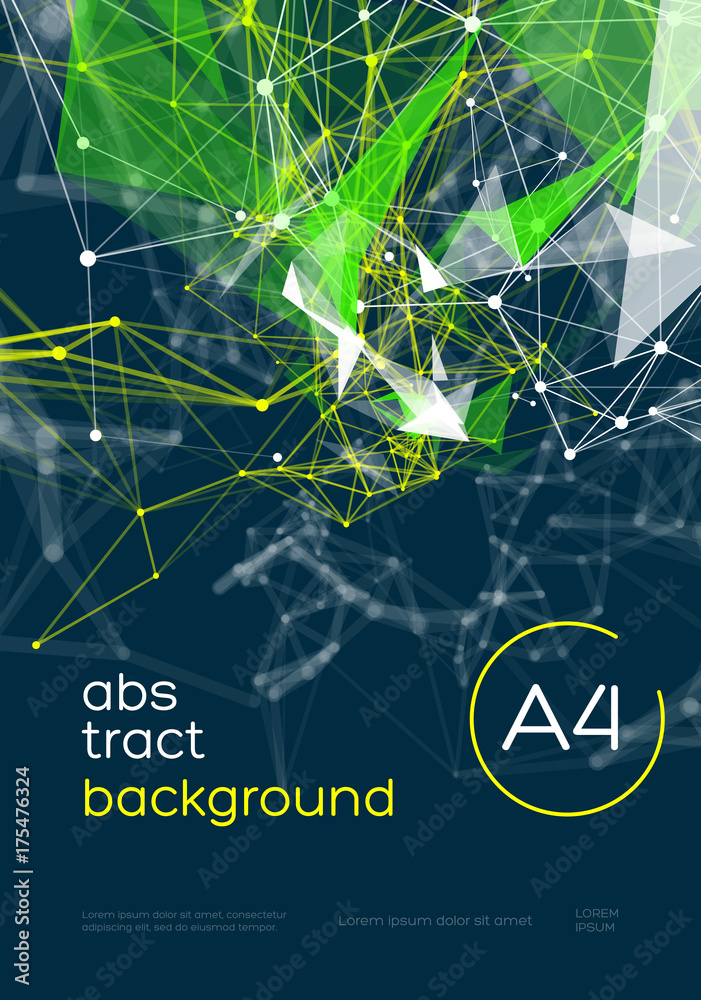 Poster 3d abstract mesh background with circles, lines and triangular shapes design layout for your busines