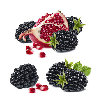 Pomegranate blackberry set isolated on white background