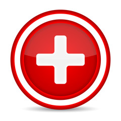 First aid medical button sign isolated on white.