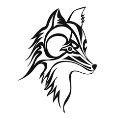 Fox or dog face, tattoo. Vector illustration, isolated on white background