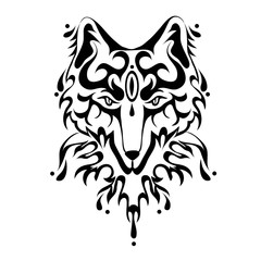 Fox or dog face, tattoo in tribal style. Vector illustration, isolated on white background