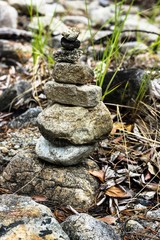 Pyramid made of stones, Buddhistic symbol for make a wish about family, welfare. Buryat Buddhist monastery or pagoda sign of wishing