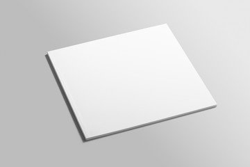 Blank square photorealistic brochure mockup on light grey background.