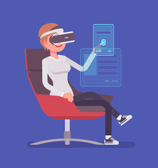 VR woman and virtual interface