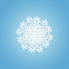 Winter white snowflake on blue background. Christmas element. Vector illustration.