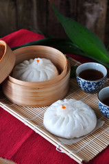 Siopao Chinese Bun in Bamboo Container
