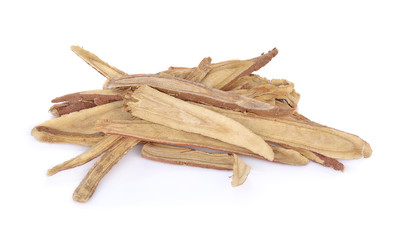 Slice Licorice roots on white background