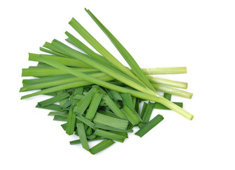 Garlic chives on white background