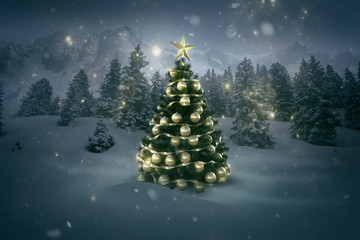 Weihnachtsbaum in Winterlandschaft