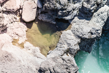 Top view of the cliffs and the water of the river