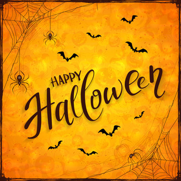 Orange Halloween background with spiders