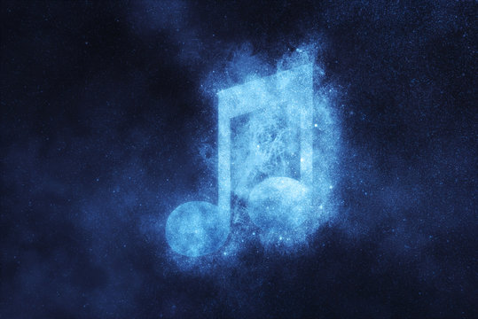 Music note sign, Music note symbol. Abstract night sky background