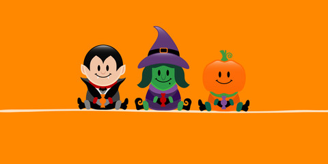 Banner Halloween Vampire, Witch & Pumpkin