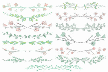 Vector Dividers with Branches, Plants and Flowers