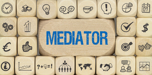 Mediator / Würfel mit Symbole - obrazy, fototapety, plakaty