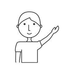 flat line uncolored boy over white  background  vector illustration