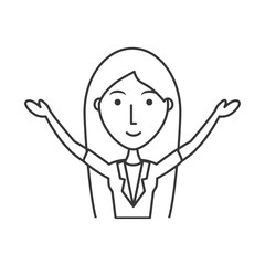 flat line uncolored girl  over white background  vector illustration