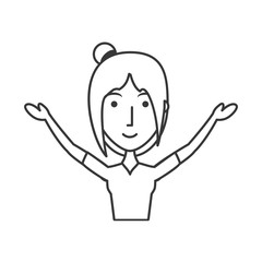 flat line uncolored girl  over white background  vector illustration
