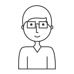 flat line uncolored  man with  glasses over white background  vector illustration