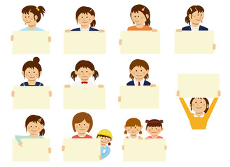 Women holding a paper Board (placard) illustration  set