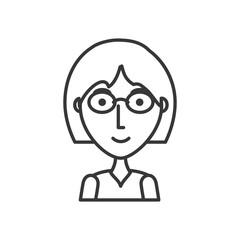 flat line  uncolored  girl  with  glasses  over white background  vector illustration