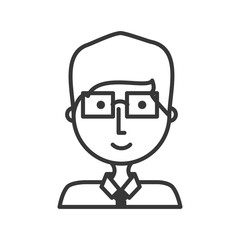 flat line uncolored boy with glasses  over white  background  vector illustration