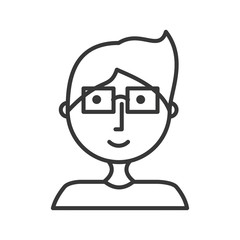 flat line uncolored boy  with glasses over white  background  vector illustration