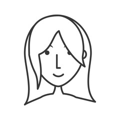 flat line uncolored face girl  over white background  vector illustration