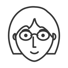 flat line uncolored  face   girl with  glasses  over white background  vector illustration