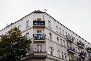 beautiful real estate corner building with black steel balcony