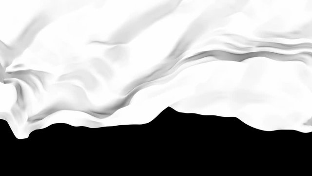 3D realistic animated transition of the white waving cloth flies away revealing the background