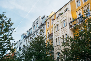 street with beautiful houses in summer