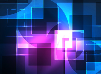 Glowing squares in the dark, digital abstract background