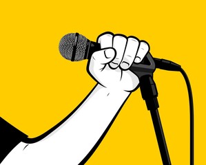 Singer holding microphone