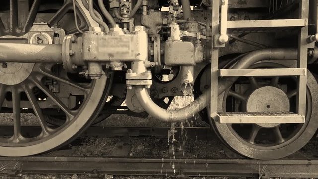 Hot water flows from the locomotive