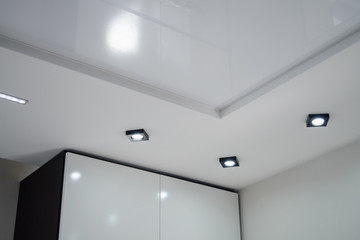 Part of the interior design of the ceiling with illumination. Black and white