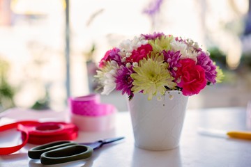 Beautiful bouquet of colorful gerbera daisies