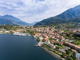 Fototapeta na wymiar City of Colico, aerial view. Valtellina and Italian Alps