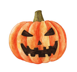 Watercolor halloween pumpkin. Hand drawn holiday illustrations isolated on white background.