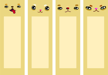 Cute animals muzzles bookmarks set