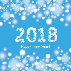 Happy new year 2018 background with snowman and snow, vector illustration.