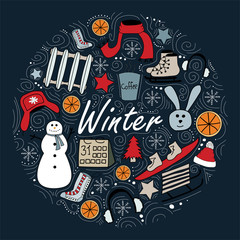 Cute illustration with  winter elements.
