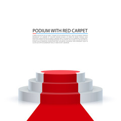 Podium with red carpet, Red stairs background, Vector illustration