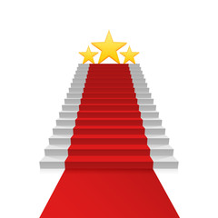 Podium star with red carpet, Red stairs background, Vector illustration