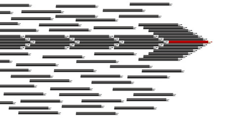 Vector leadership concept of red pencil in group of black pencil
