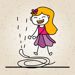 hand drawing abstract happy cute girl line art