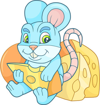 cartoon cute mouse eats cheese
