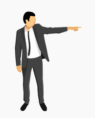 Businessman in jacket points. Vector illustration