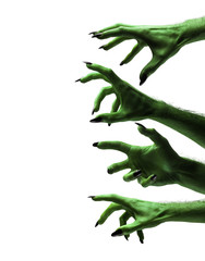 Halloween green witches or zombie monster hands