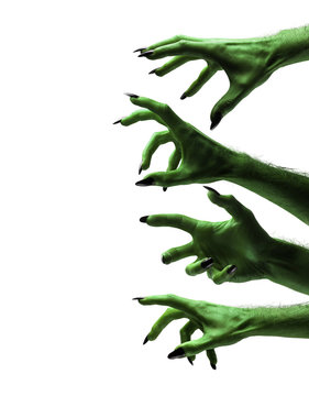 Halloween green witches or zombie monster hands